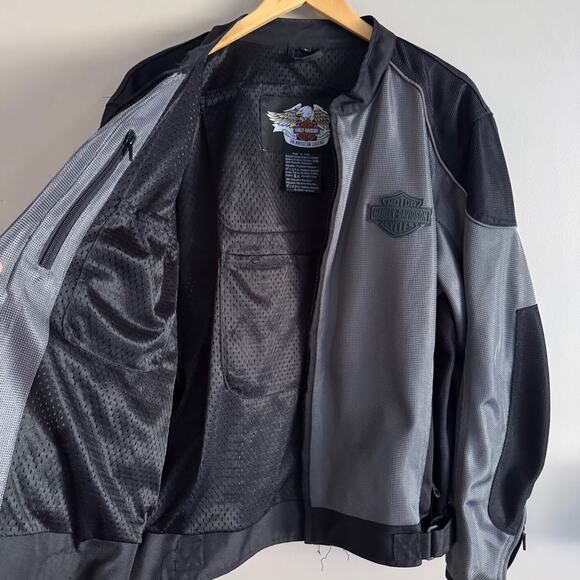 Harley-Davidson Men's Motorcycle Jacket Gray Black Mesh Riding Full Zip Large - Picture 2 of 10